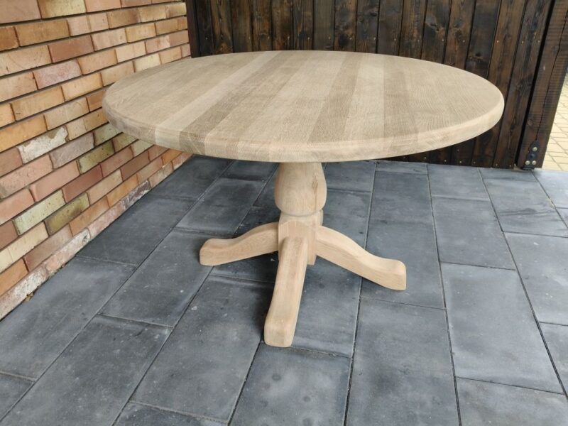 Stół dębowy / okrągly / surowe drewno