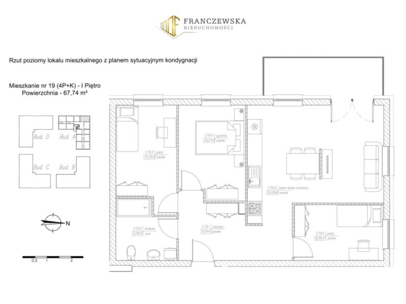 4 pokojowe mieszkanie z balkonem Dominów