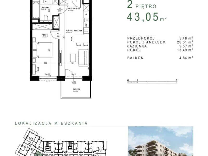 Mieszkanie o pow. 43,05 m2 Czuby