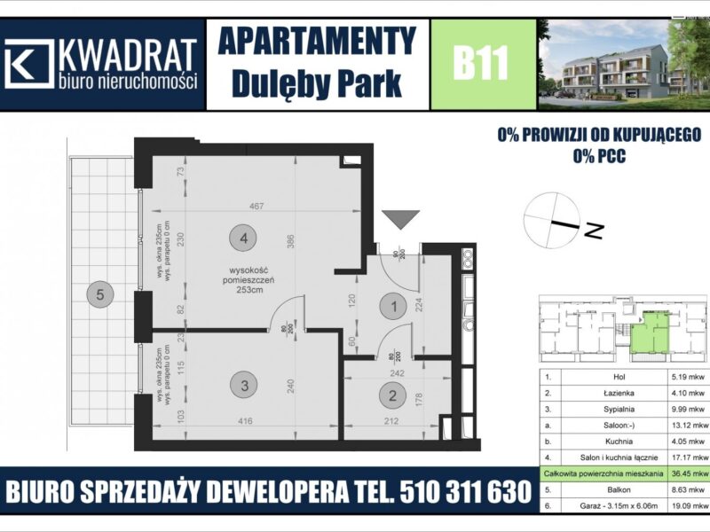 2 pokoje / 36,45m2 / Bronowice