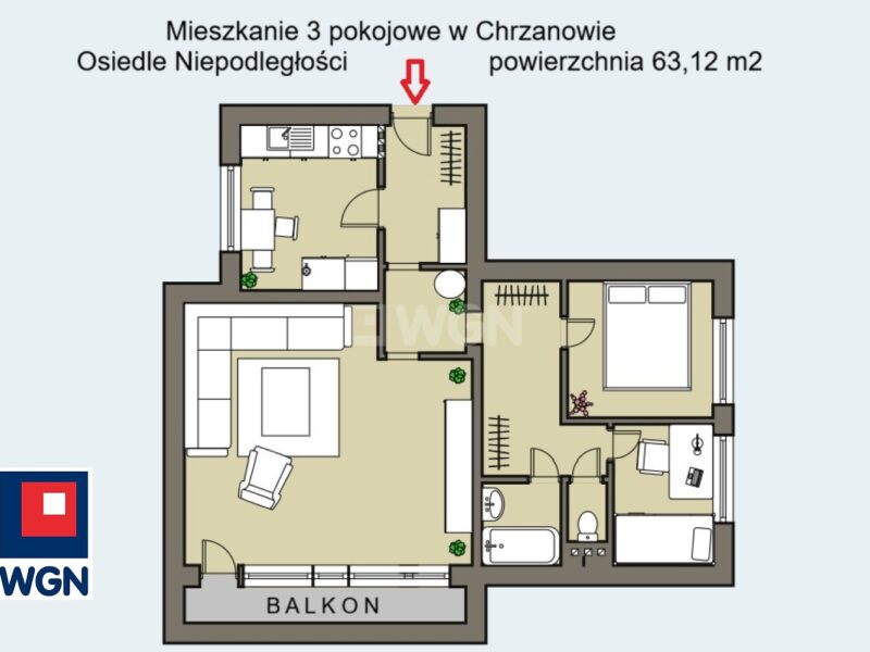 Mieszkanie  3 - pokojowe na sprzedaż - Chrzanów