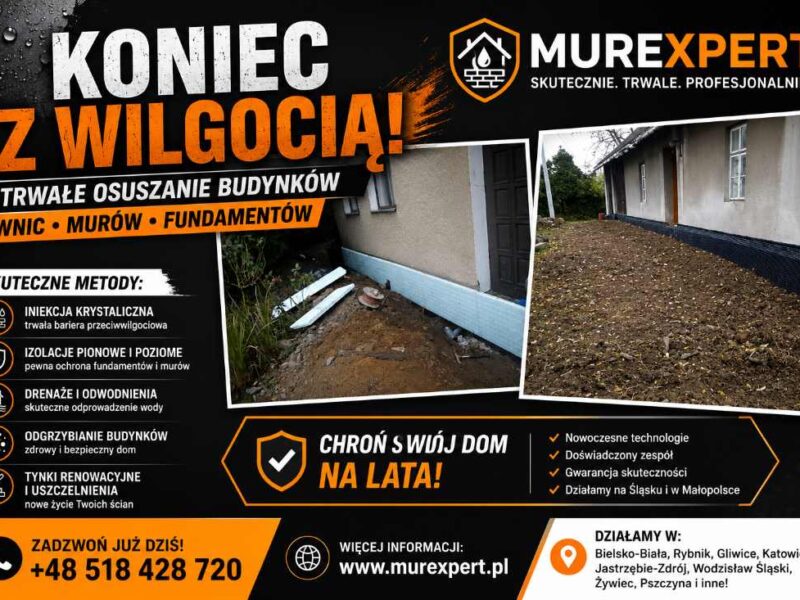Osuszanie budynków, izolacja fundamentów, iniekcja krystaliczna, podcinanie ścian Małopolska/ Śląsk