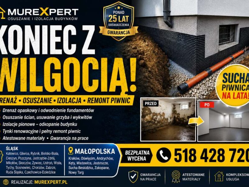 Osuszanie budynków, izolacja fundamentów, iniekcja krystaliczna, podcinanie ścian Małopolska/ Śląsk
