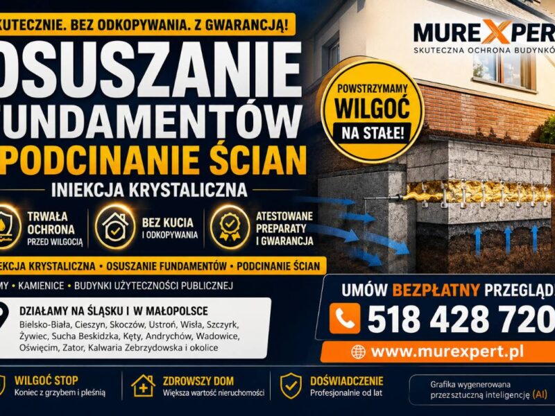 Iniekcja krystaliczna, osuszanie fundamentów i podcinanie ścian - skutecznie Śląsk/Małopolska